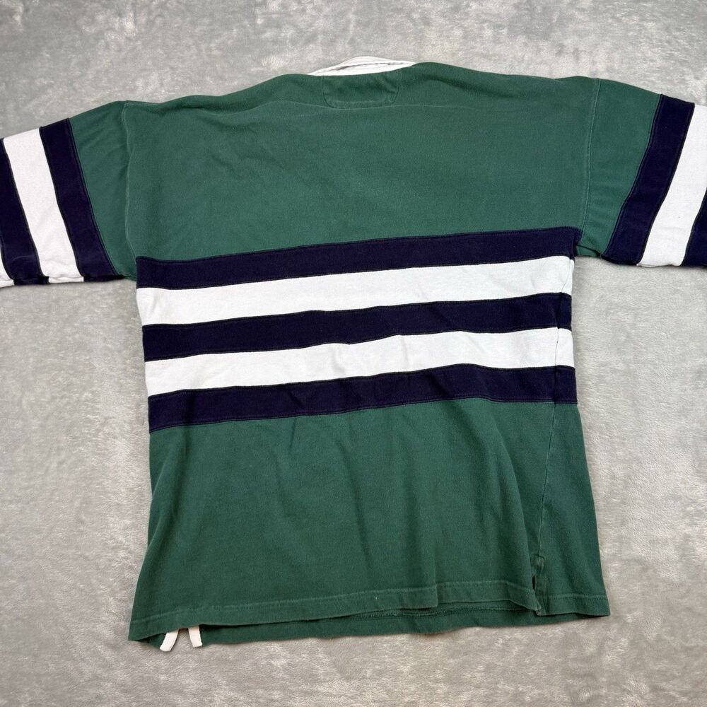 Vintage Bridges Great Outdoors Rugby Shirt Green Navy Striped Cotton Large - Picture 6 of 8